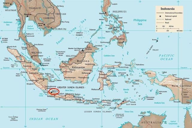 Jacarta no mapa de Java - Indonésia