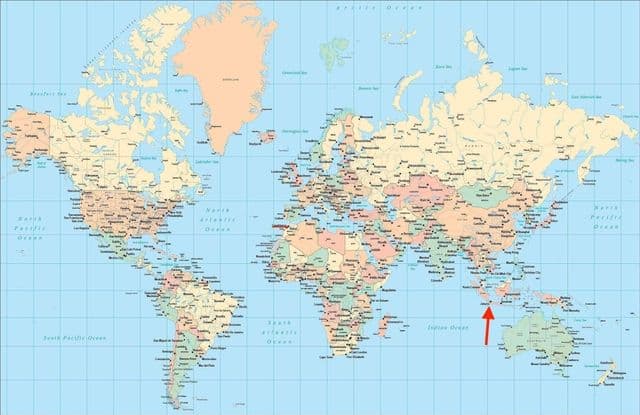 Localização de Jacarta no mapa do mundo