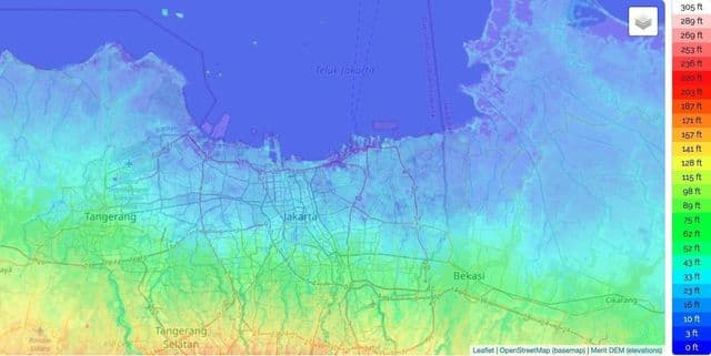 Mapa de elevação de Jacarta