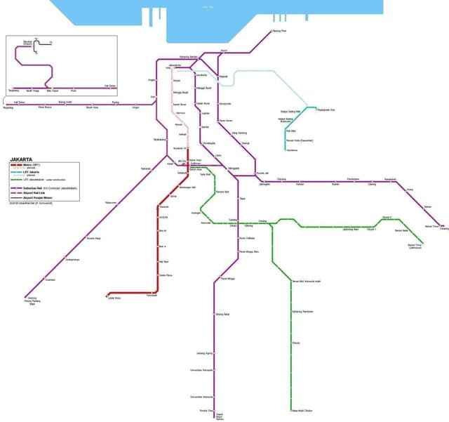 Mapa das estações ferroviárias de Jacarta